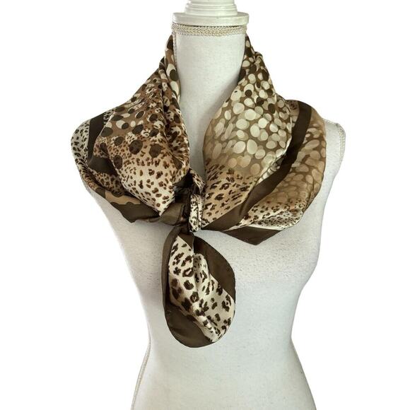Adrienne Landau Studio Animal Print Polka Dot Square Silk Scarf 34” X 34” - Picture 5 of 8